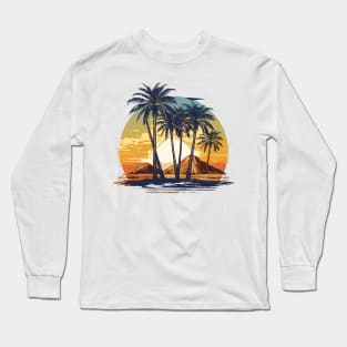 Natural background, sunset at the side of the river on palm branches Long Sleeve T-Shirt